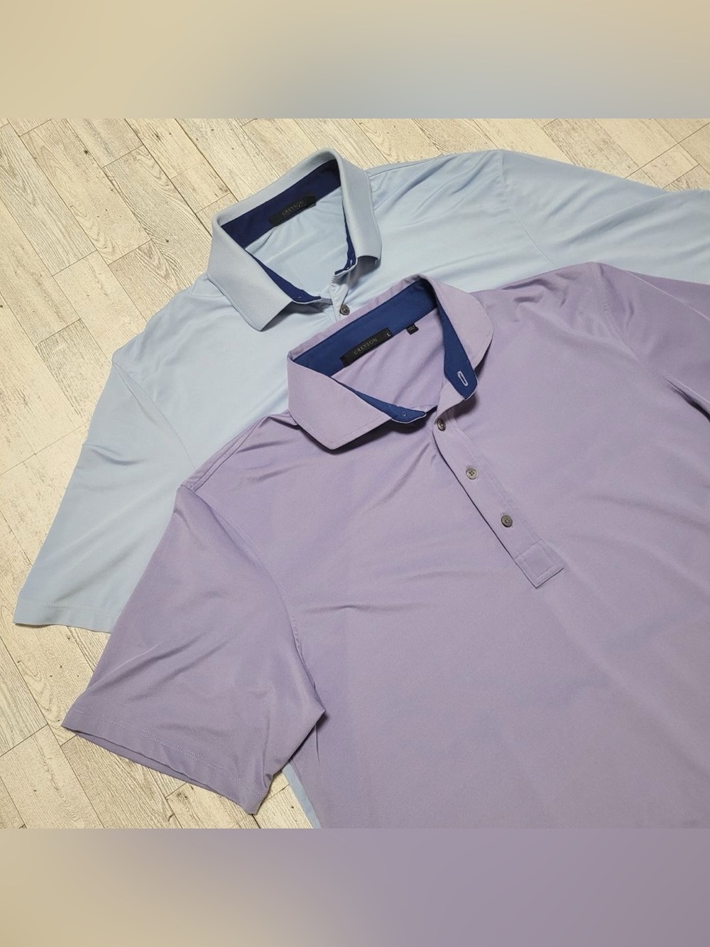 Lot of 2 Greyson Wolf Performance Purple Blue Athletic Golf Polo Shirts Men's L
